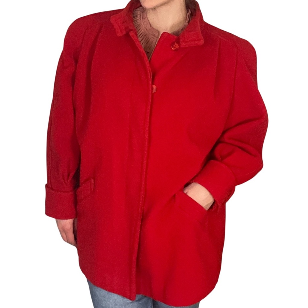 100% Wool Swing Coat Cape coat, size unknown. Vintage red stand up high collar - Picture 4 of 16